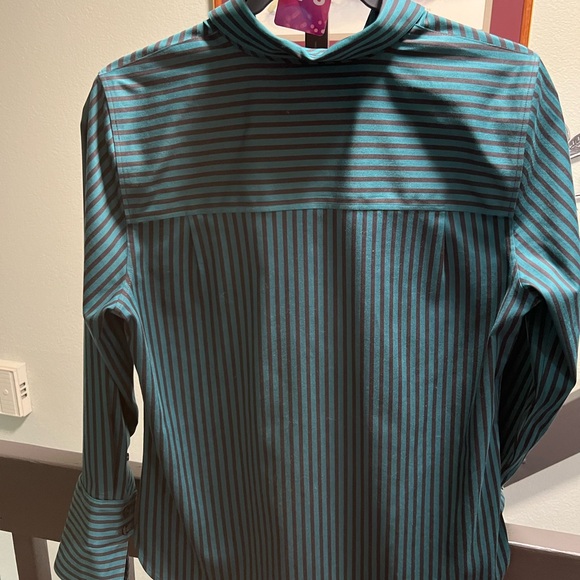 NWOT Chico's Teal and Black Striped Shirt #048 - Picture 5 of 6
